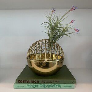 Arteriors Home brass orb vase with frog